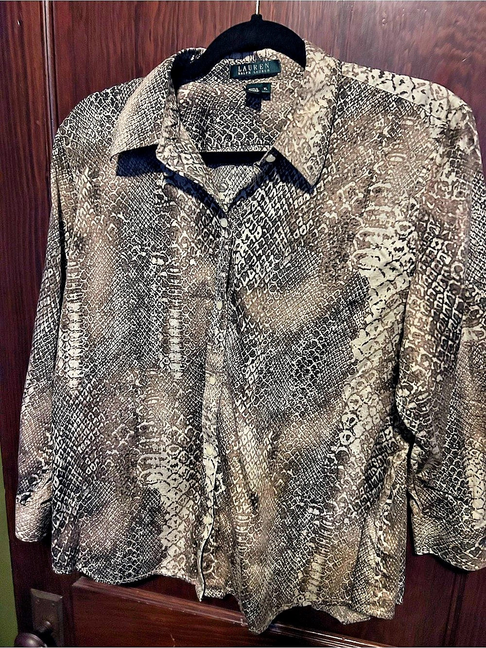 Lauren Ralph Lauren Animal Print Button Down in Brown & Cream XL